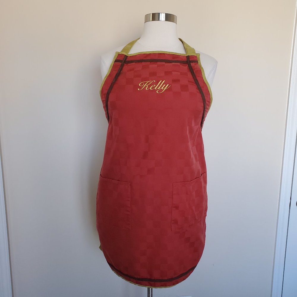 Personalized Embroidered Embroidery Apron With Name Kelly Rust Orange Pockets